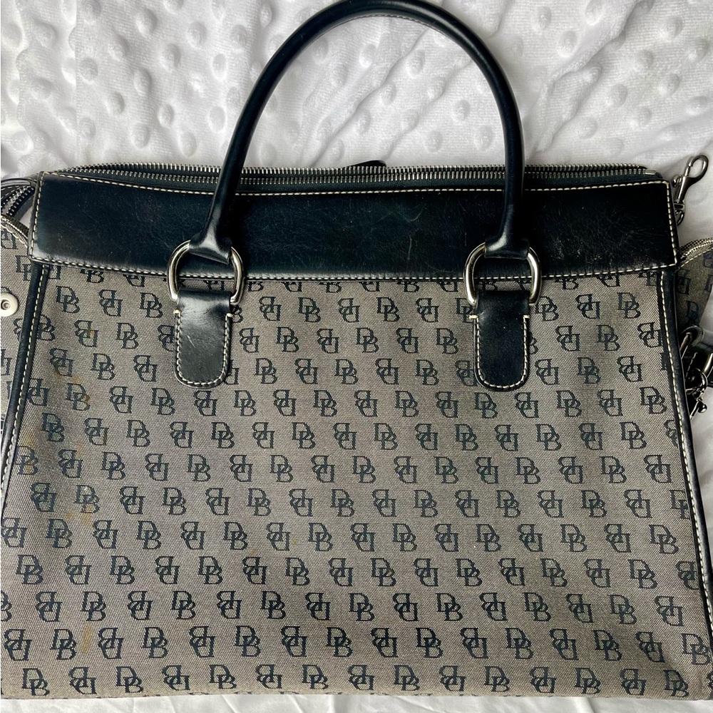 DOONEY & BOURKE Signature Logo Double Pocket Gray & Black Tote Bag - Picture 2 of 7